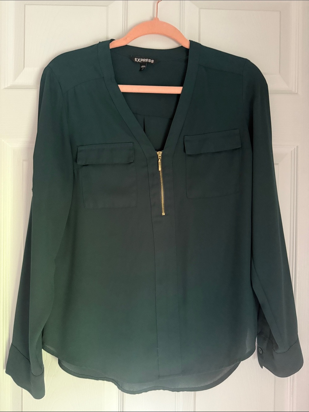 Express Women's Forest Green Zip-Front Blouse